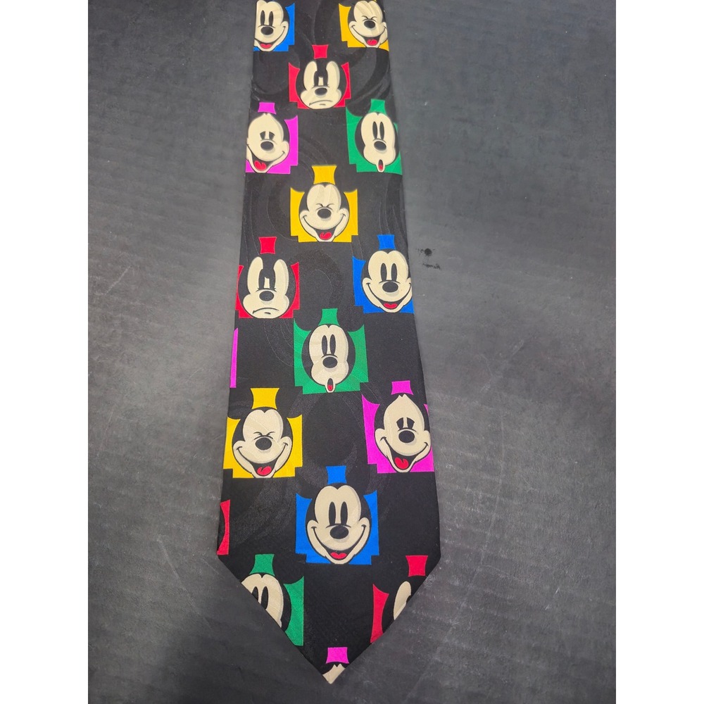 Mickey Inc Disney Mens Silk Tie Mickey Mouse Pop Art Faces Black Vintage Style